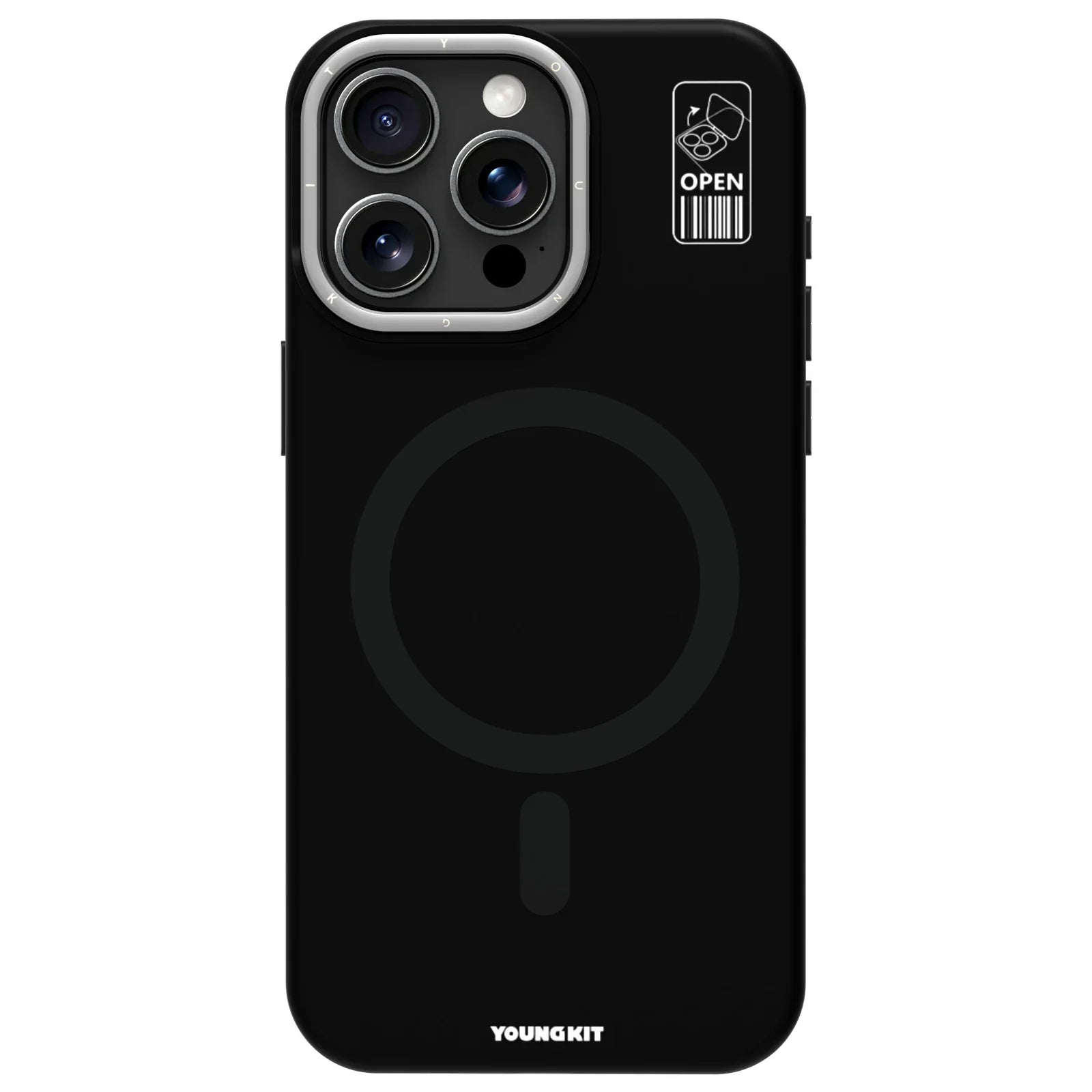 iPhone 15 Pro Max Hülle YOUNGKIT Cream Silicone Multifunctional Stand MagSafe / Black