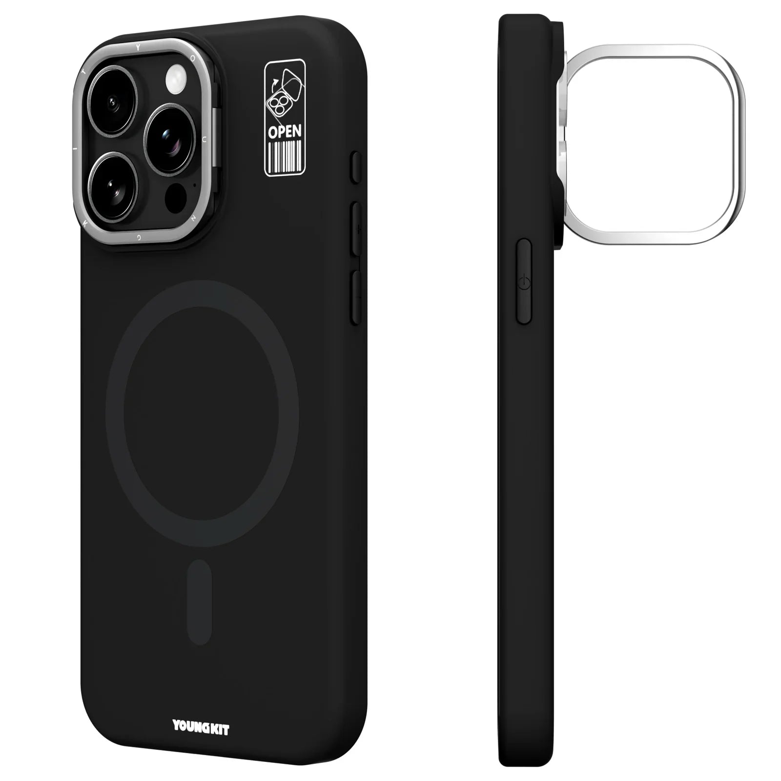iPhone 15 Pro Max Hülle YOUNGKIT Cream Silicone Multifunctional Stand MagSafe / Black