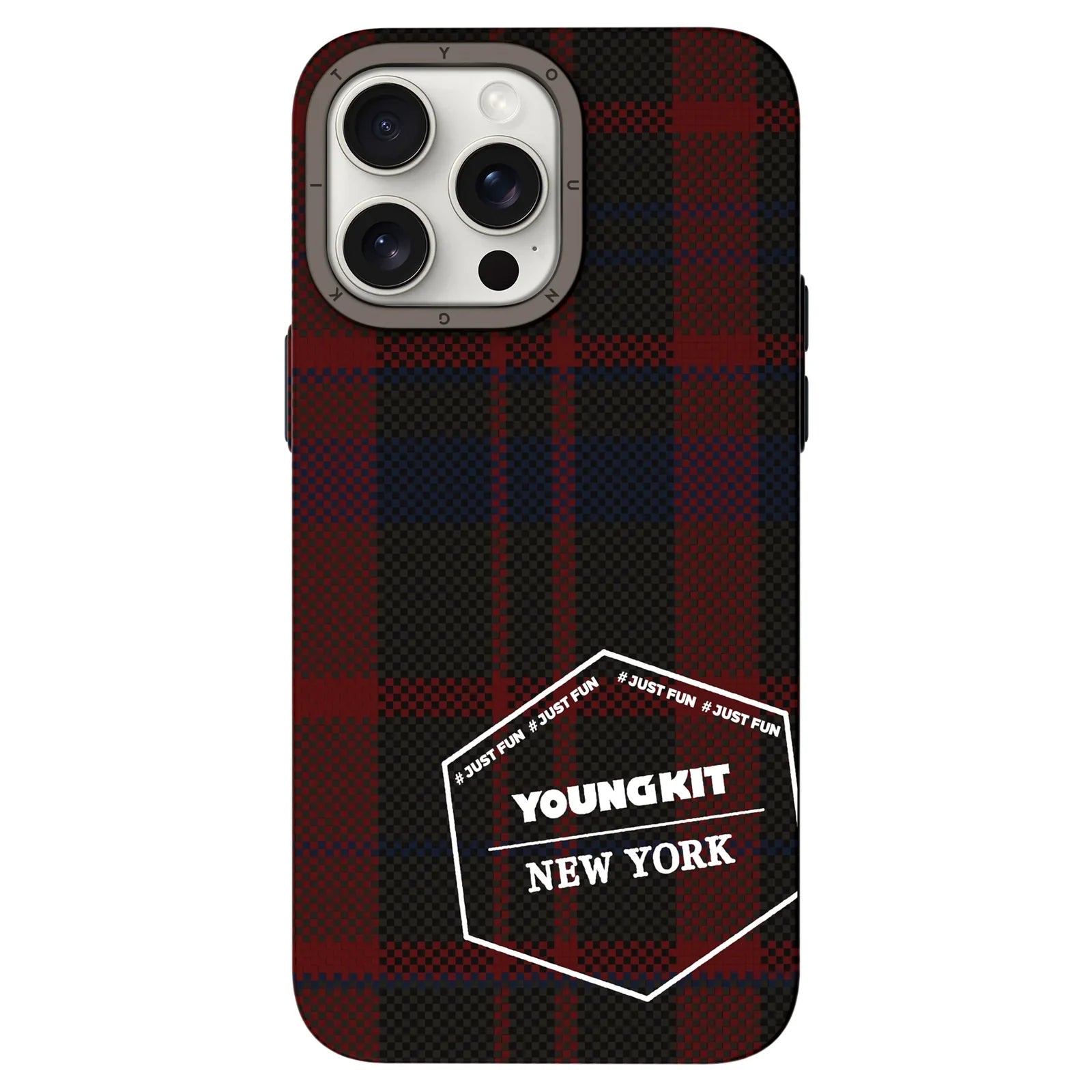 iPhone 15 Pro Max Hülle YOUNGKIT Kevlar® 1500D MagSafe Retro Plaid / Red