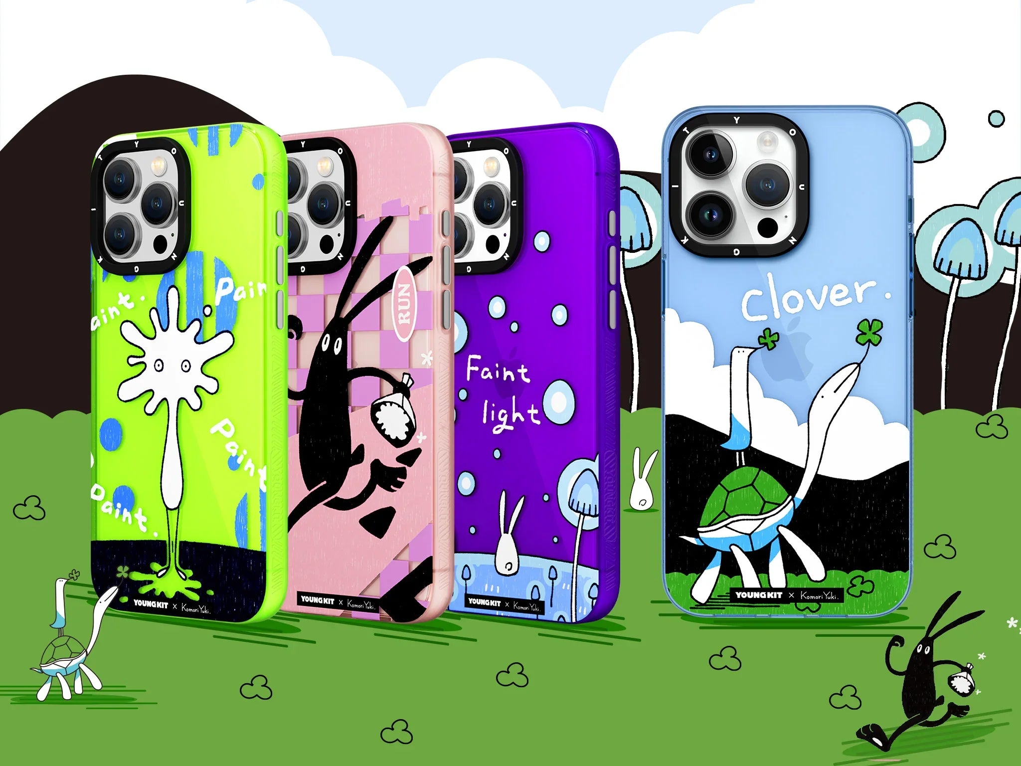 iPhone 15 Pro Hülle YOUNGKIT X @KomoriYuki Green Flora and Fauna / Blue