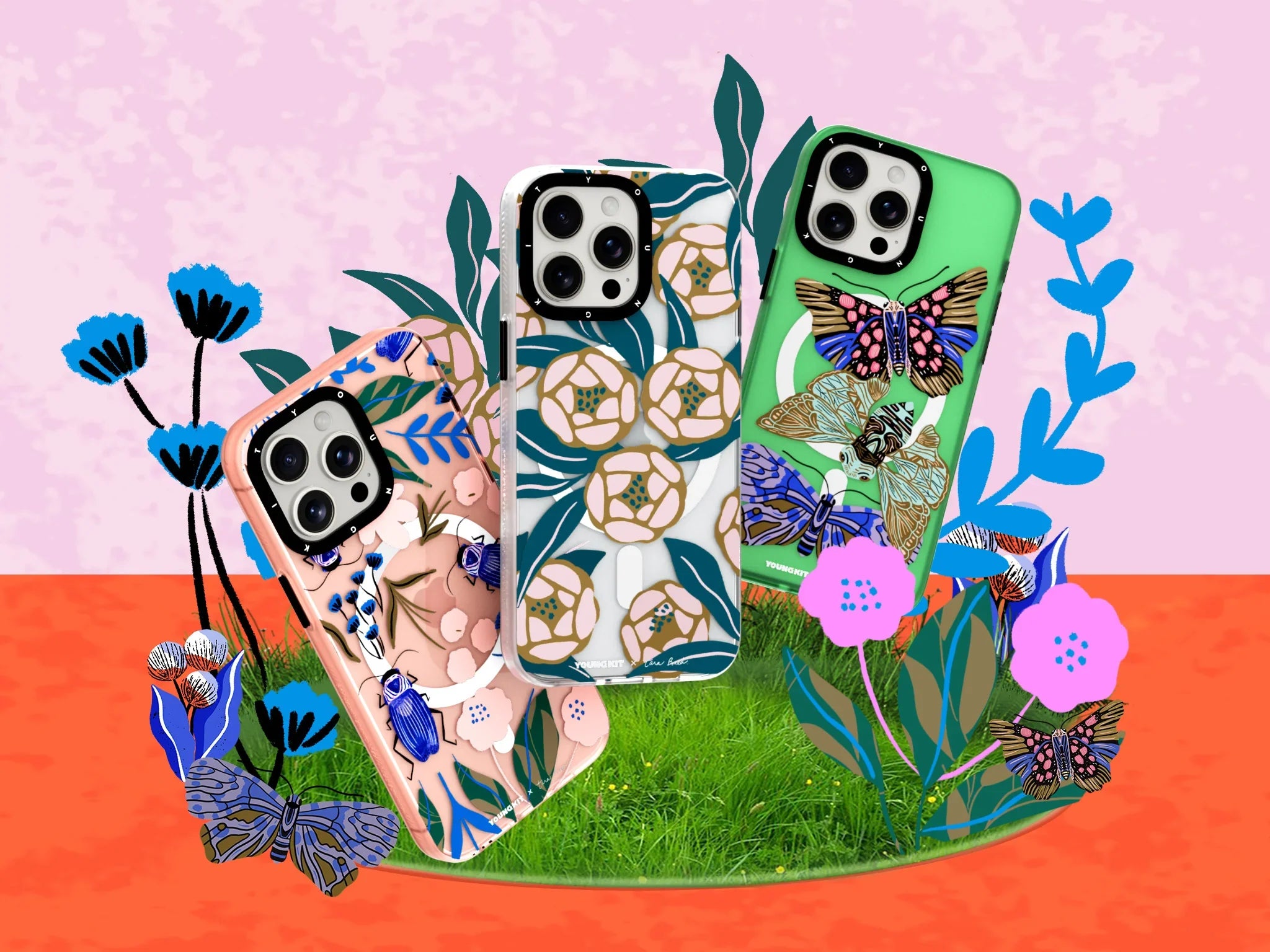 iPhone 15 Pro Max Hülle YOUNGKIT X @Tara Reed Vibrant Flora And Fauna MagSafe / Pink