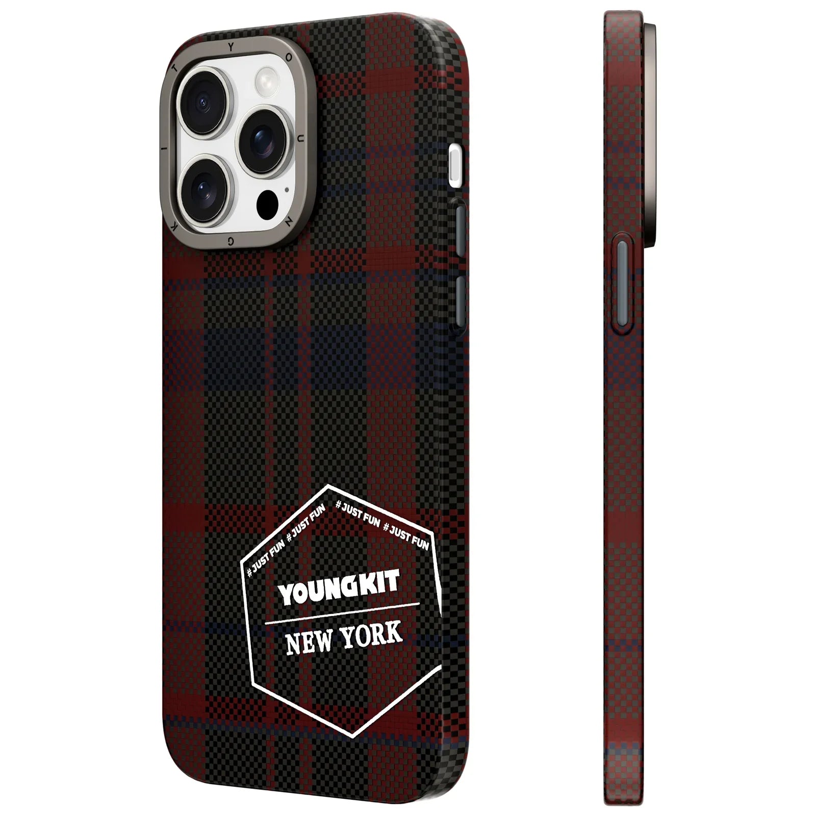 iPhone 15 Pro Max Hülle YOUNGKIT Kevlar® 1500D MagSafe Retro Plaid / Red