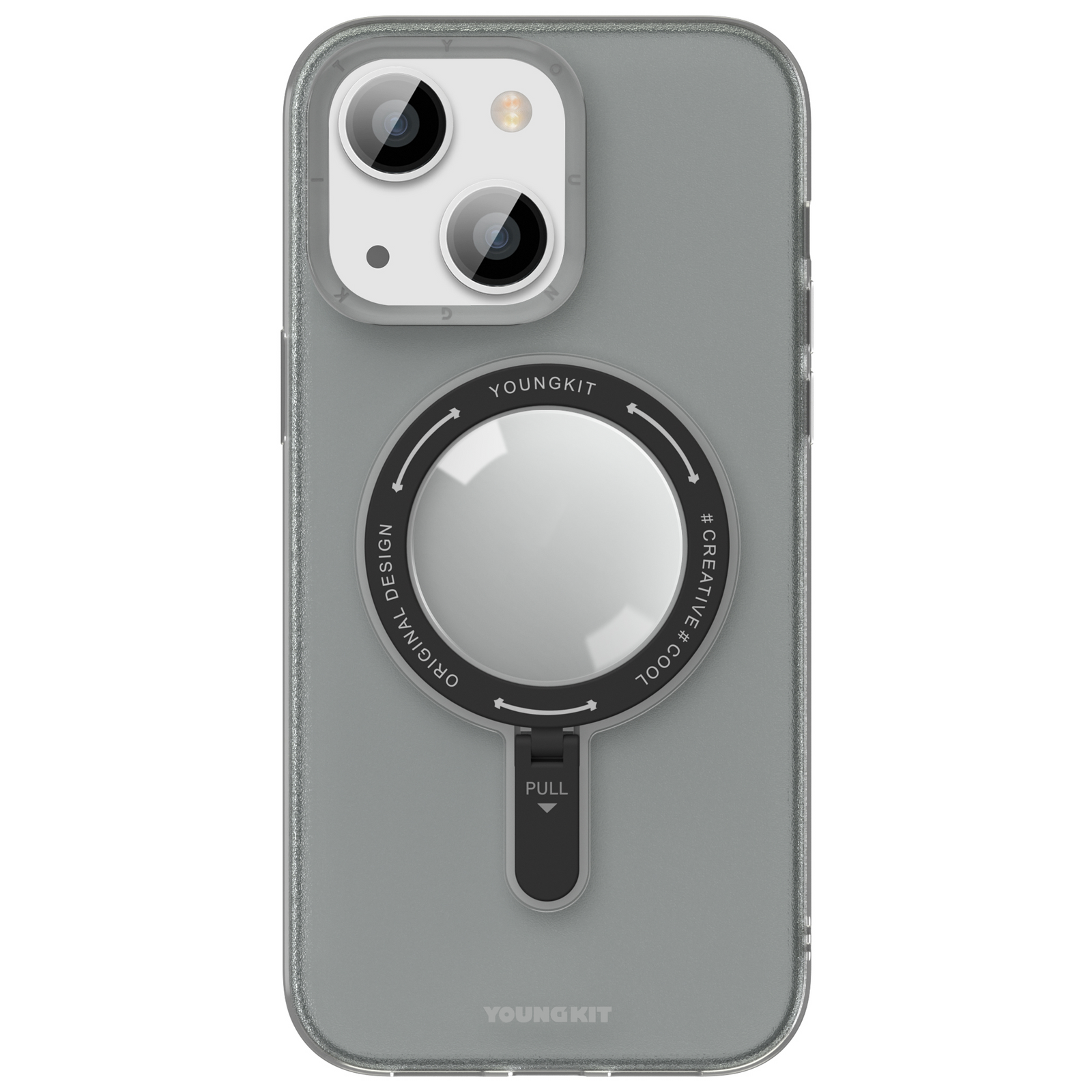 iPhone 13 Hülle YOUNGKIT Rock Frosted Multifunctional Stand MagSafe / Black