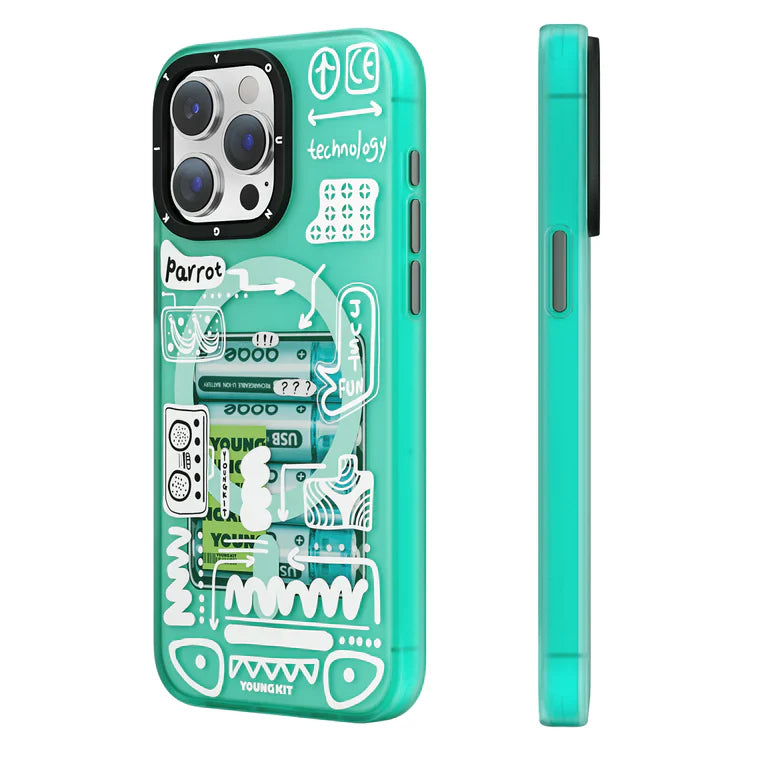 iPhone 15 Pro Max Hülle YOUNGKIT Dark Matter 'Time to Recharge' MagSafe / Turquoise