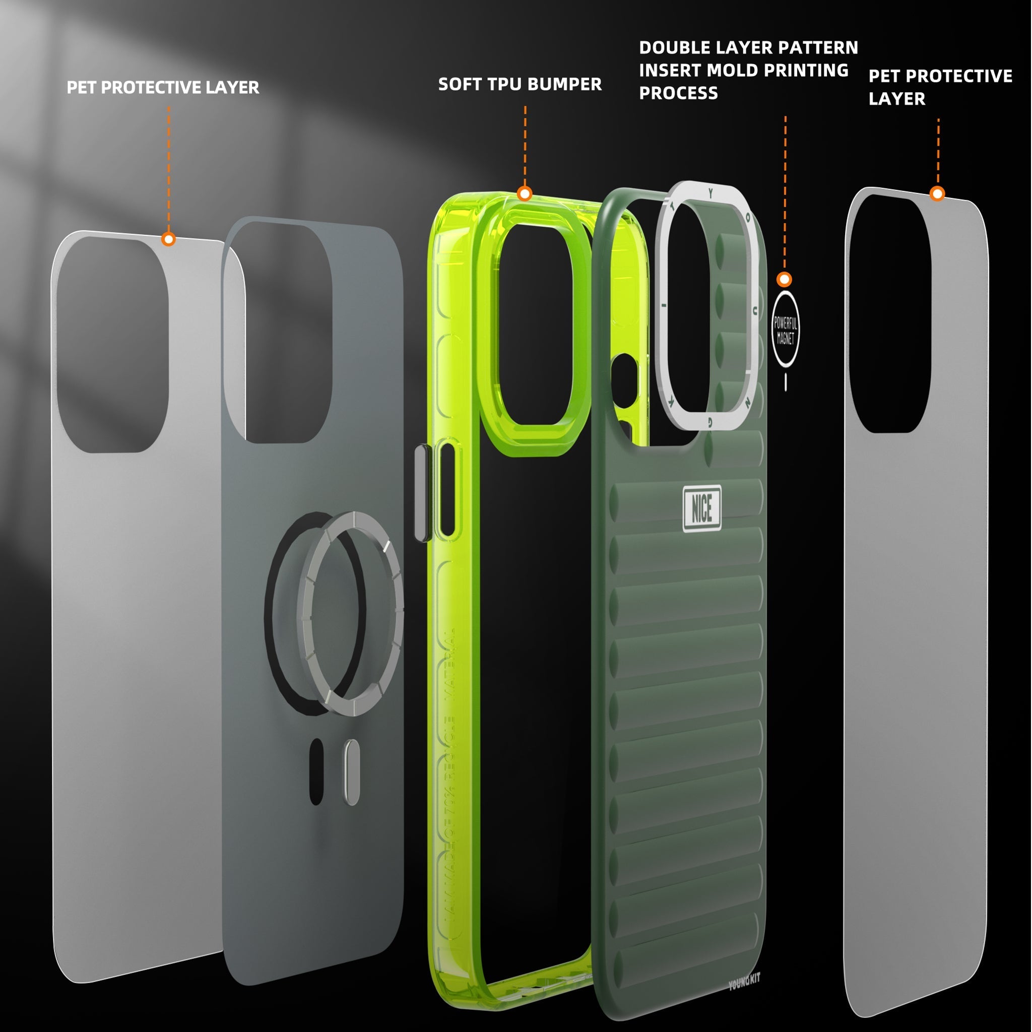 iPhone 13 Pro Max Hülle YOUNGKIT Plain Luggage MagSafe Luxury Designer Brand - Green