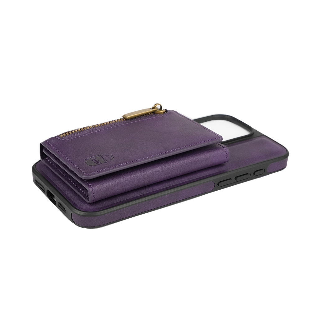 iPhone 14 Pro Max Hülle und Portemonnaie Set Premium Kunstleder MagSafe / Napoli – Purple