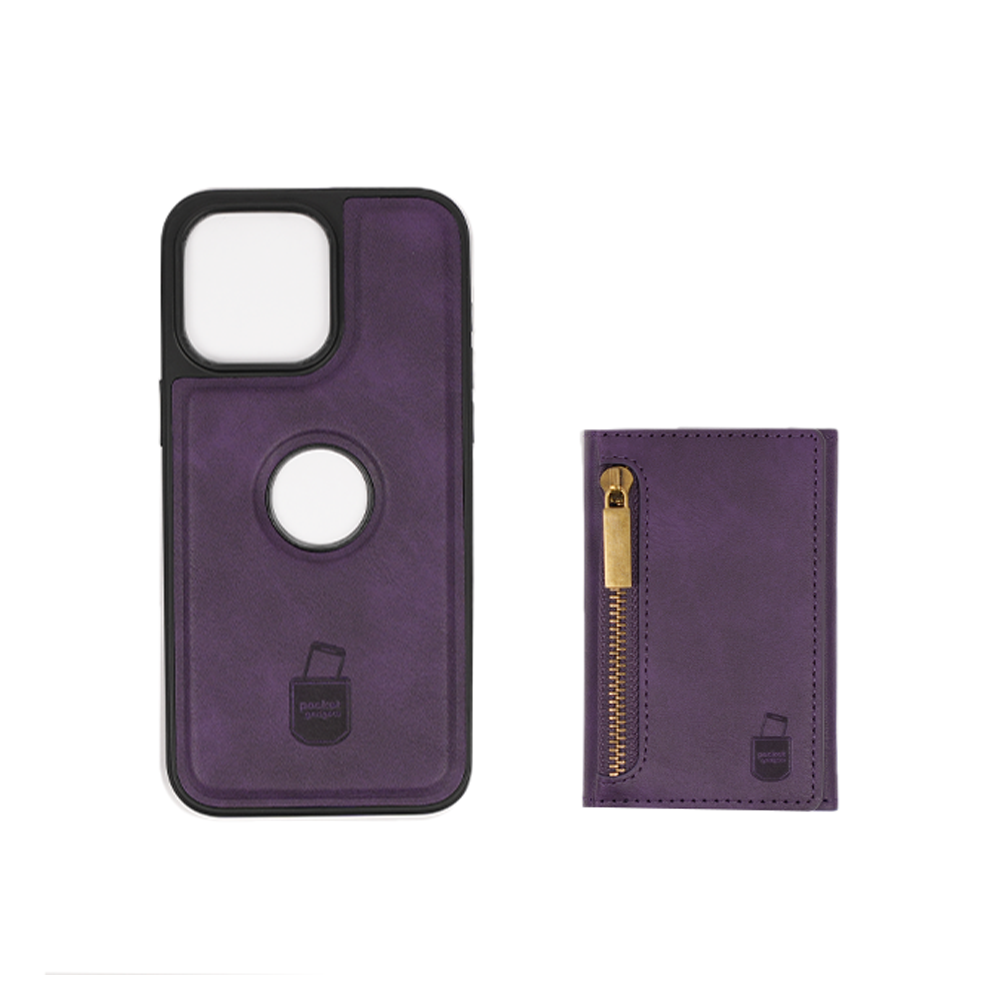 iPhone 14 Pro Max Hülle und Portemonnaie Set Premium Kunstleder MagSafe / Napoli – Purple
