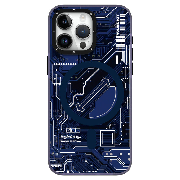 iPhone 15 Pro Max Hülle YOUNGKIT Cyberpunk Futuristic Circuit Magsafe / Navy