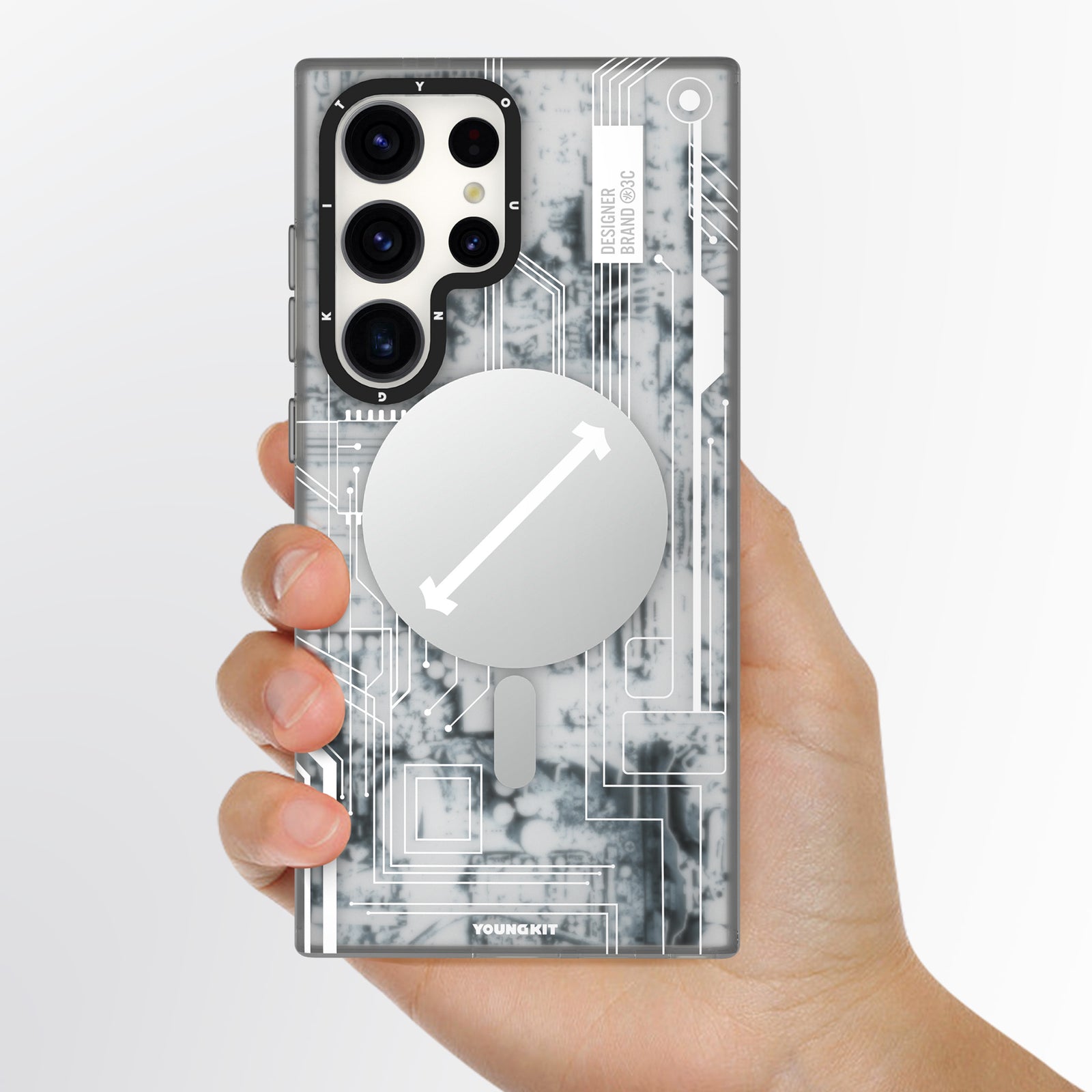 Samsung Galaxy S24 Hülle YOUNGKIT Futuristic Circuit Magsafe Cyberpunk Designer Brand - White