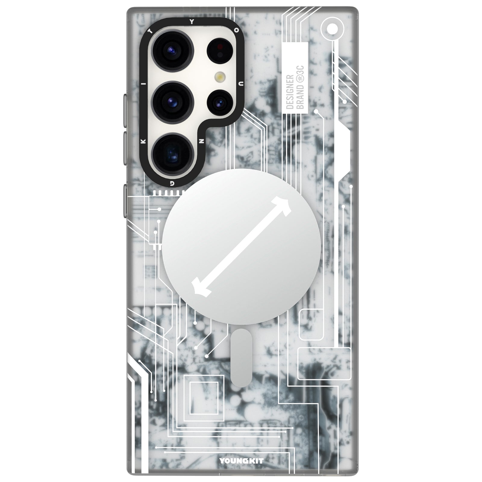Samsung Galaxy S24 Hülle YOUNGKIT Futuristic Circuit Magsafe Cyberpunk Designer Brand - White