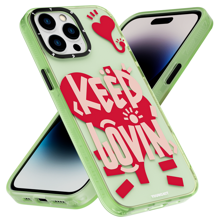 iPhone 13 Case YOUNGKIT Happy Mood Luxury Designer Brand Shockproof Yellow Keep Lovin