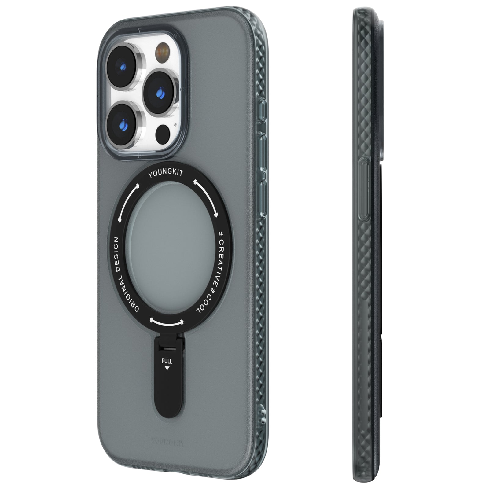 iPhone 13 Hülle YOUNGKIT Rock Frosted Multifunctional Stand MagSafe / Black