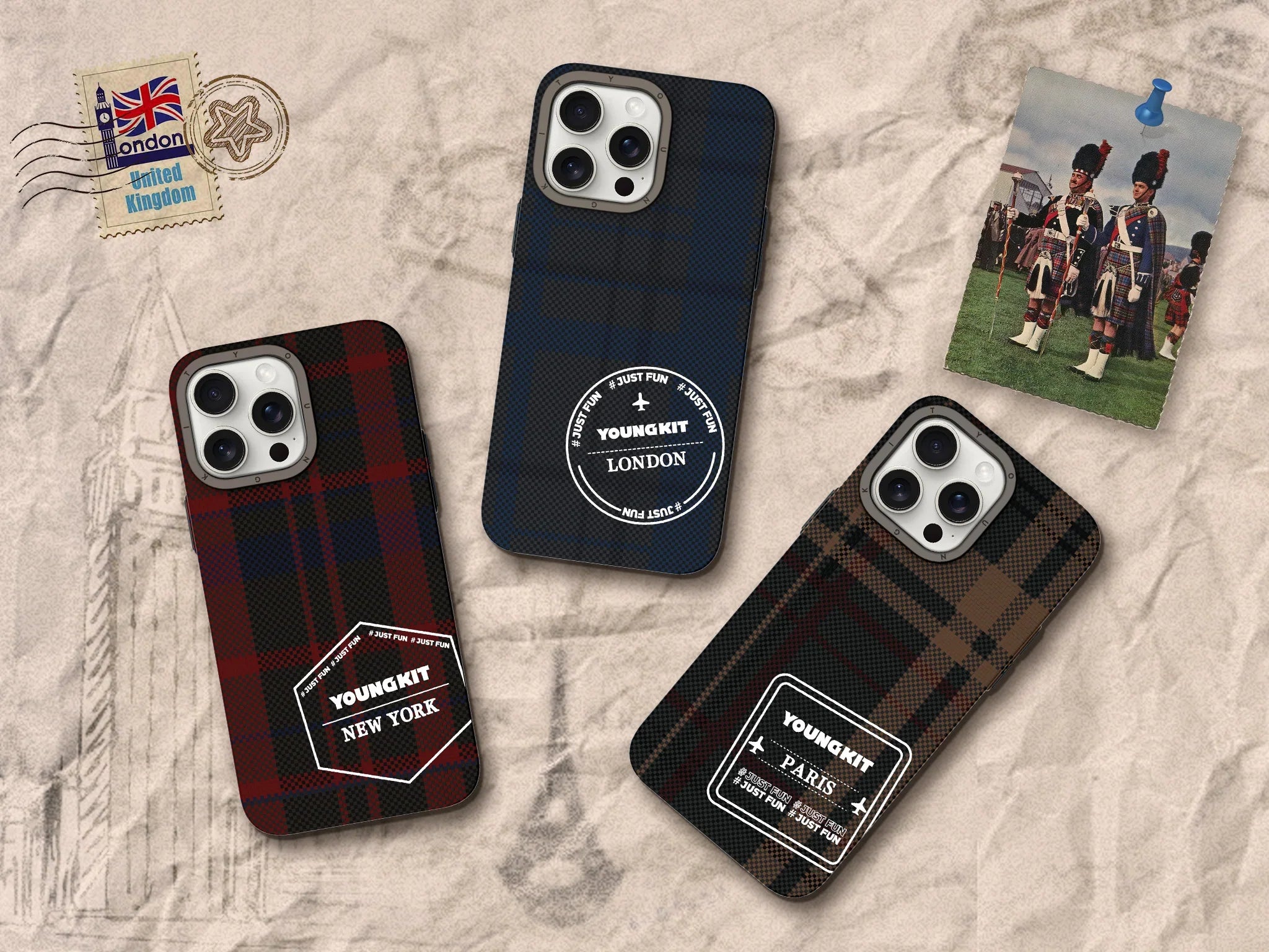 iPhone 15 Pro Max Hülle YOUNGKIT Kevlar® 1500D MagSafe Retro Plaid / Red