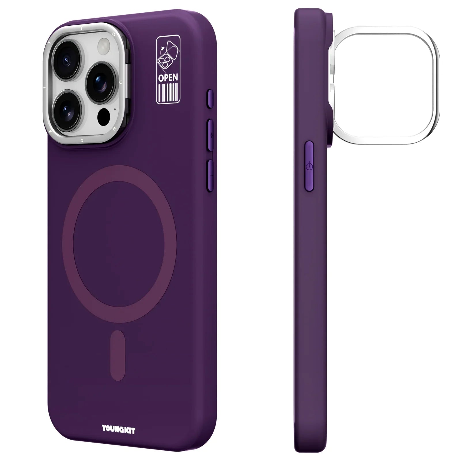 iPhone 14 Pro Hülle YOUNGKIT Cream Silicone Multifunctional Stand MagSafe / Purple
