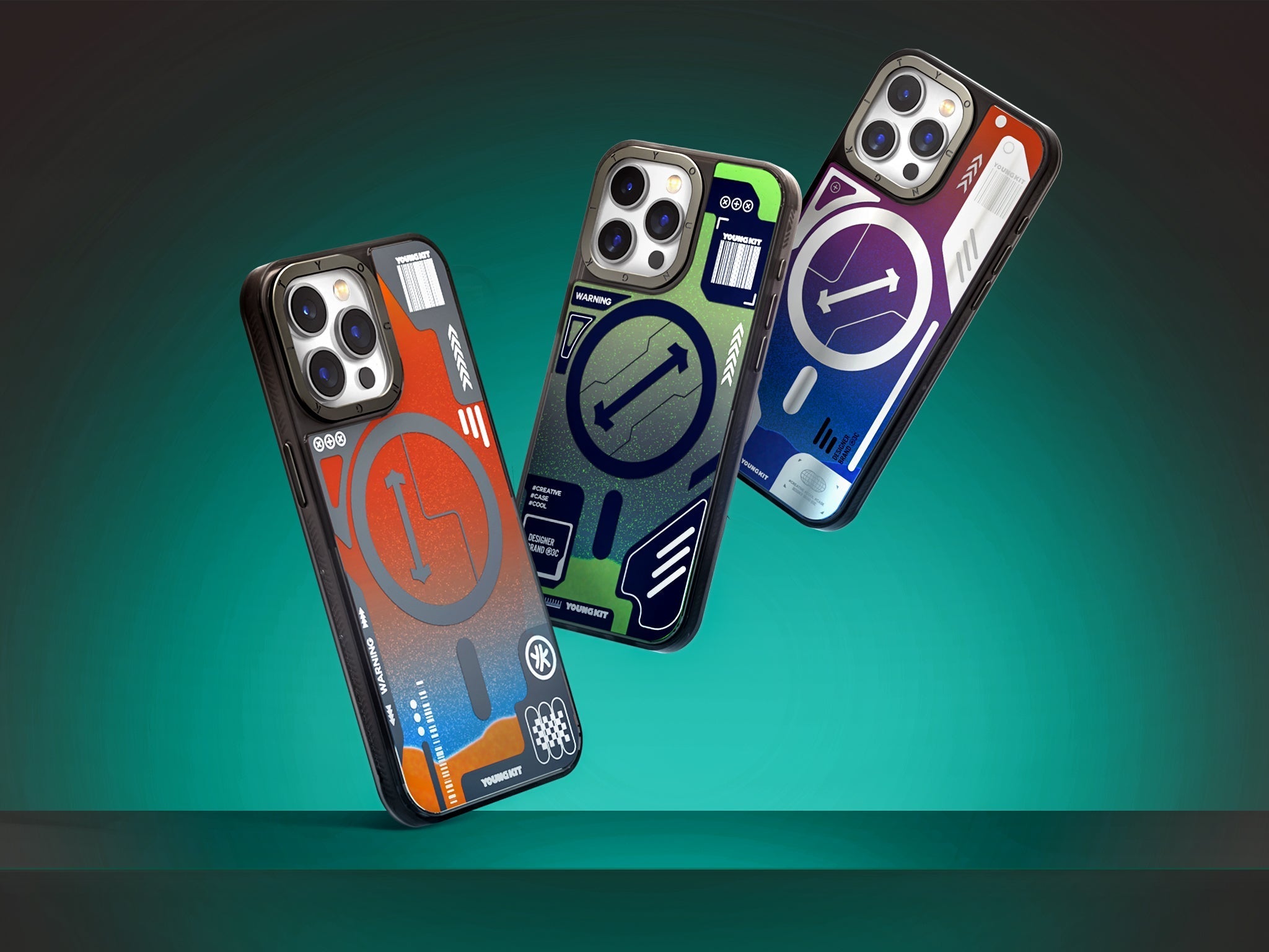 iPhone 15 Pro Max Hülle YOUNGKIT Cyberpunk Fluorescence Luminous Quicksand / Blue