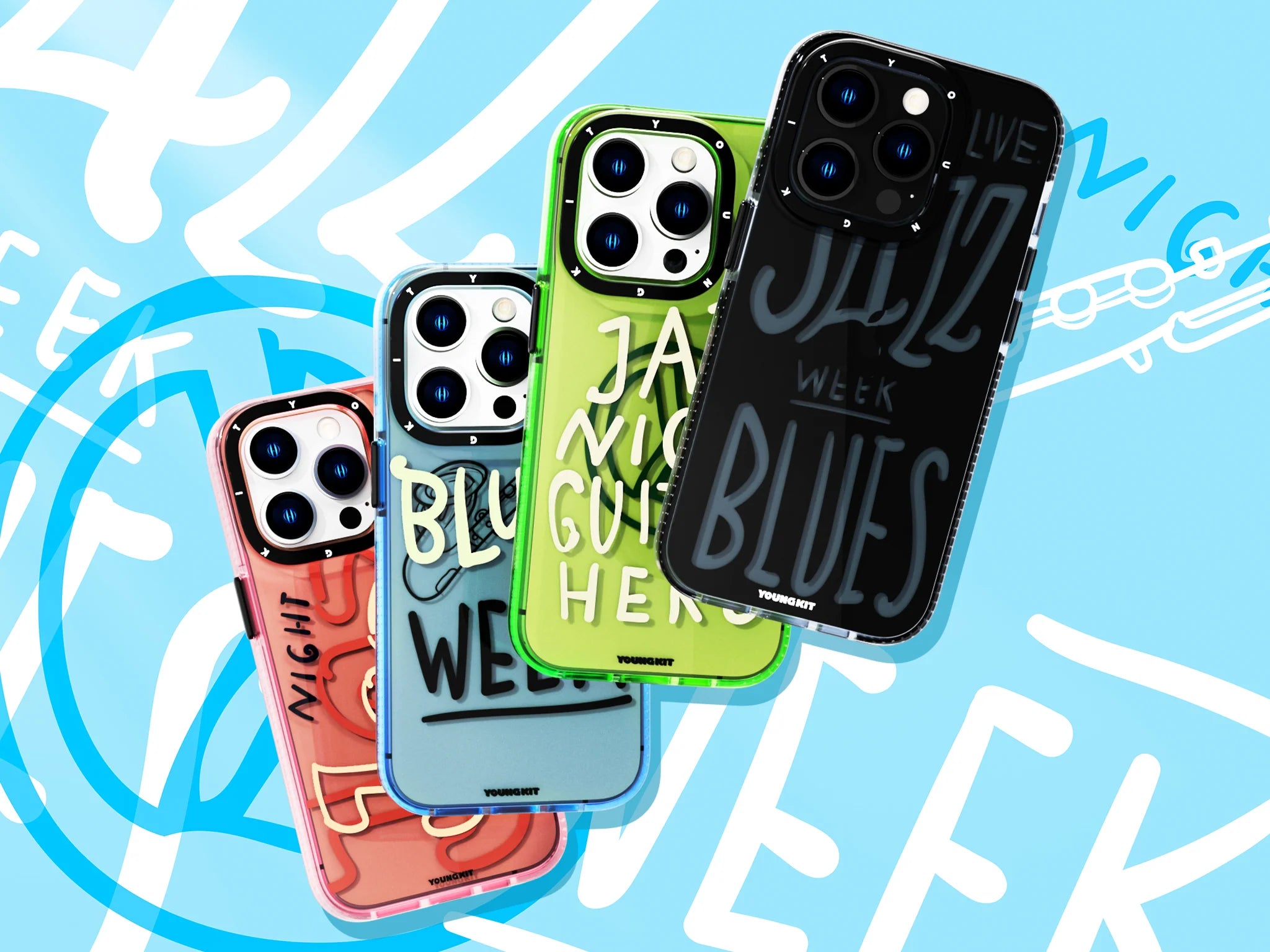 iPhone 14 Pro Max Hülle YOUNGKIT Jazz & Blues Lovers Shockproof Case / Green