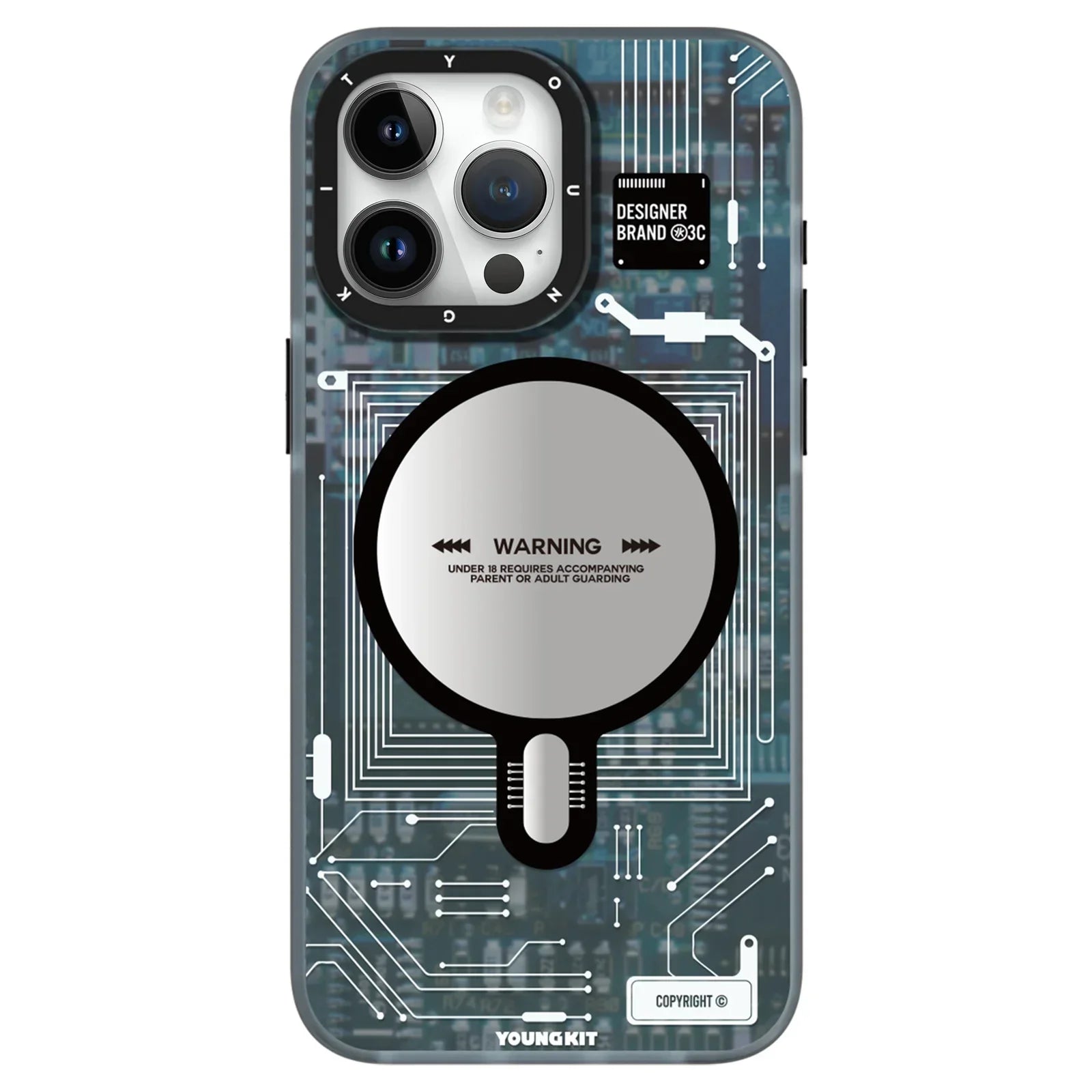 iPhone 15 Pro Max Hülle YOUNGKIT Cyberpunk Futuristic Circuit Magsafe / Blue