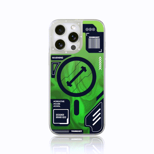 iPhone 15 Pro Max Hülle YOUNGKIT Cyberpunk Fluorescence Luminous Quicksand / Green