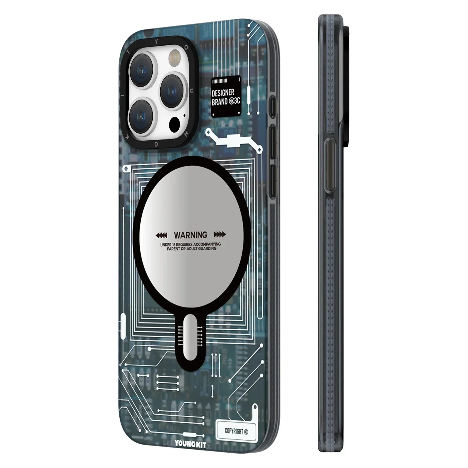iPhone 15 Pro Max Hülle YOUNGKIT Cyberpunk Futuristic Circuit Magsafe / Blue