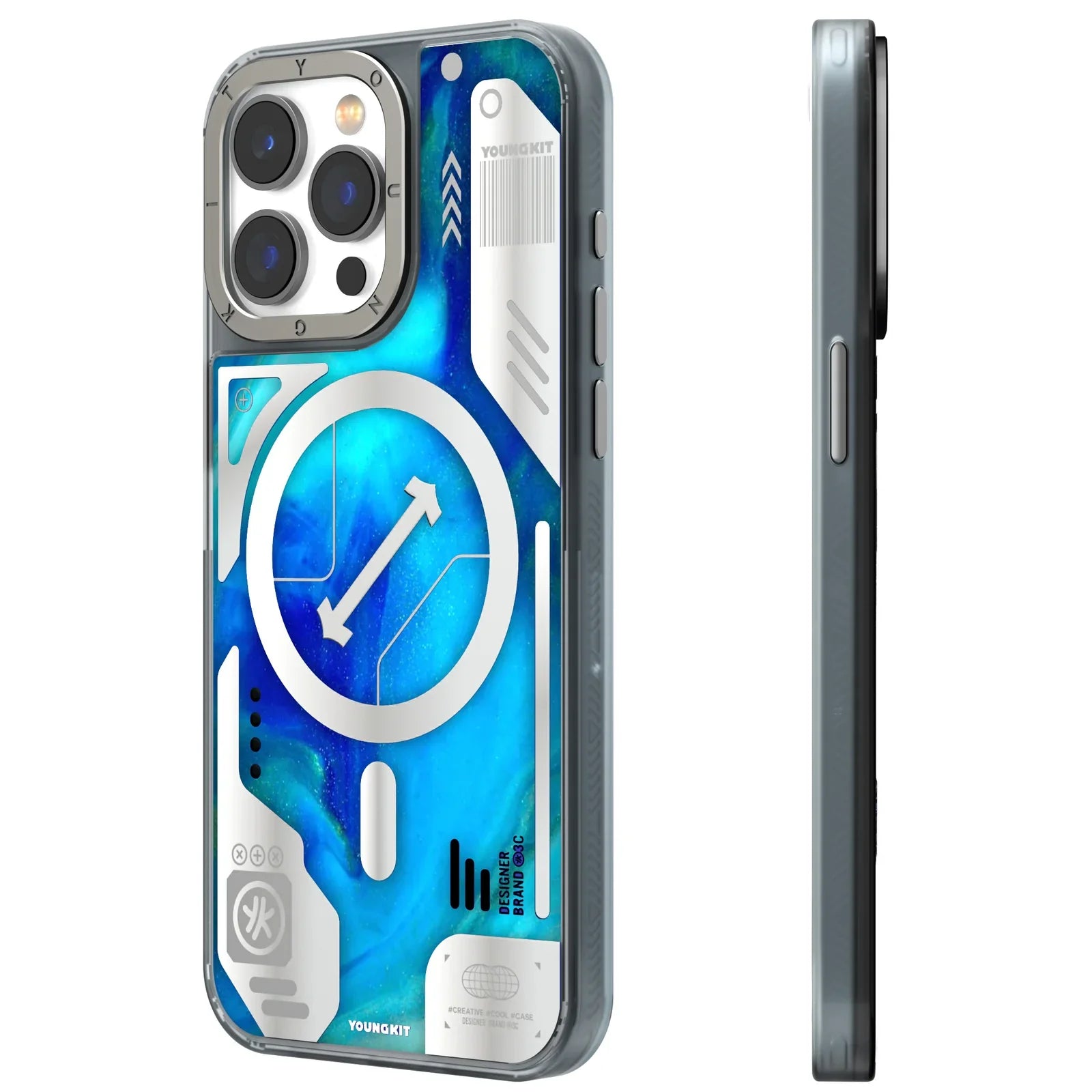 iPhone 15 Pro Max Hülle YOUNGKIT Cyberpunk Fluorescence Luminous Quicksand / Blue