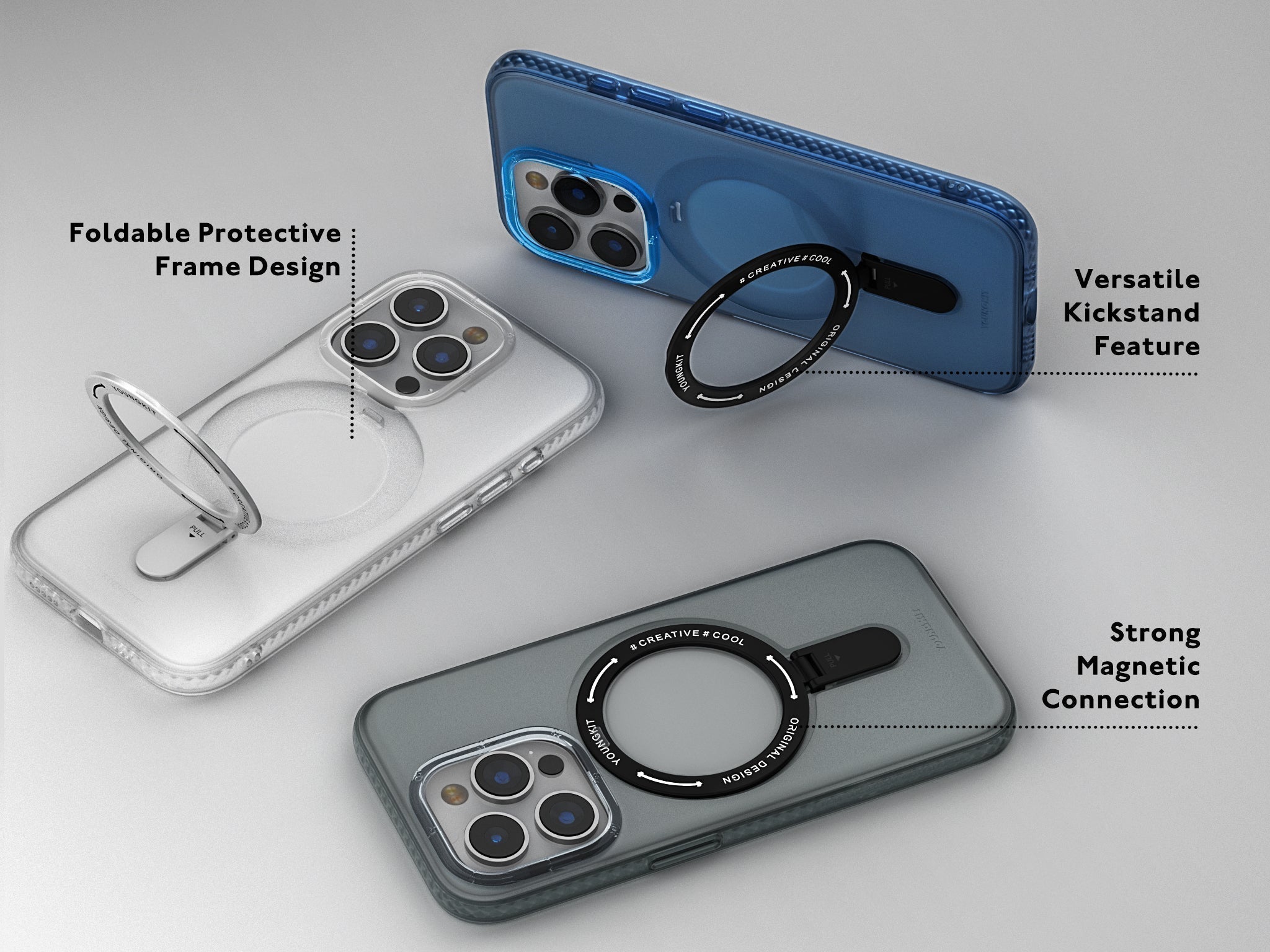 iPhone 14 Pro Hülle YOUNGKIT Rock Frosted Multifunctional Stand MagSafe / Blue