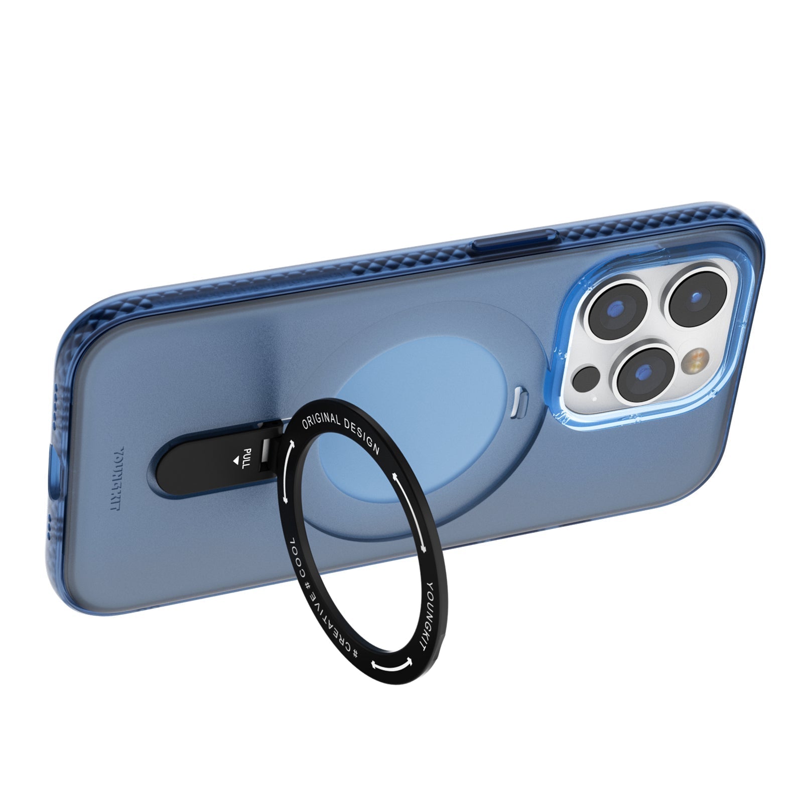iPhone 14 Pro Hülle YOUNGKIT Rock Frosted Multifunctional Stand MagSafe / Blue