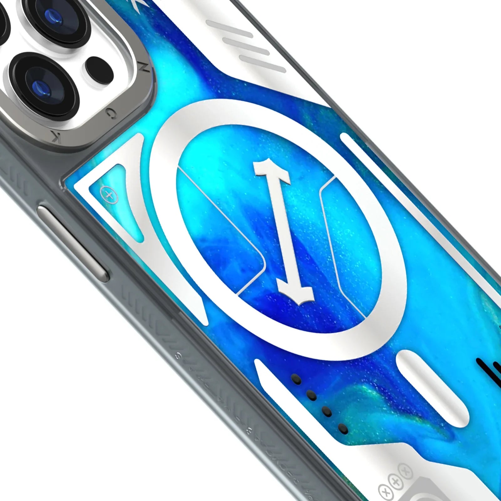 iPhone 15 Pro Max Hülle YOUNGKIT Cyberpunk Fluorescence Luminous Quicksand / Blue