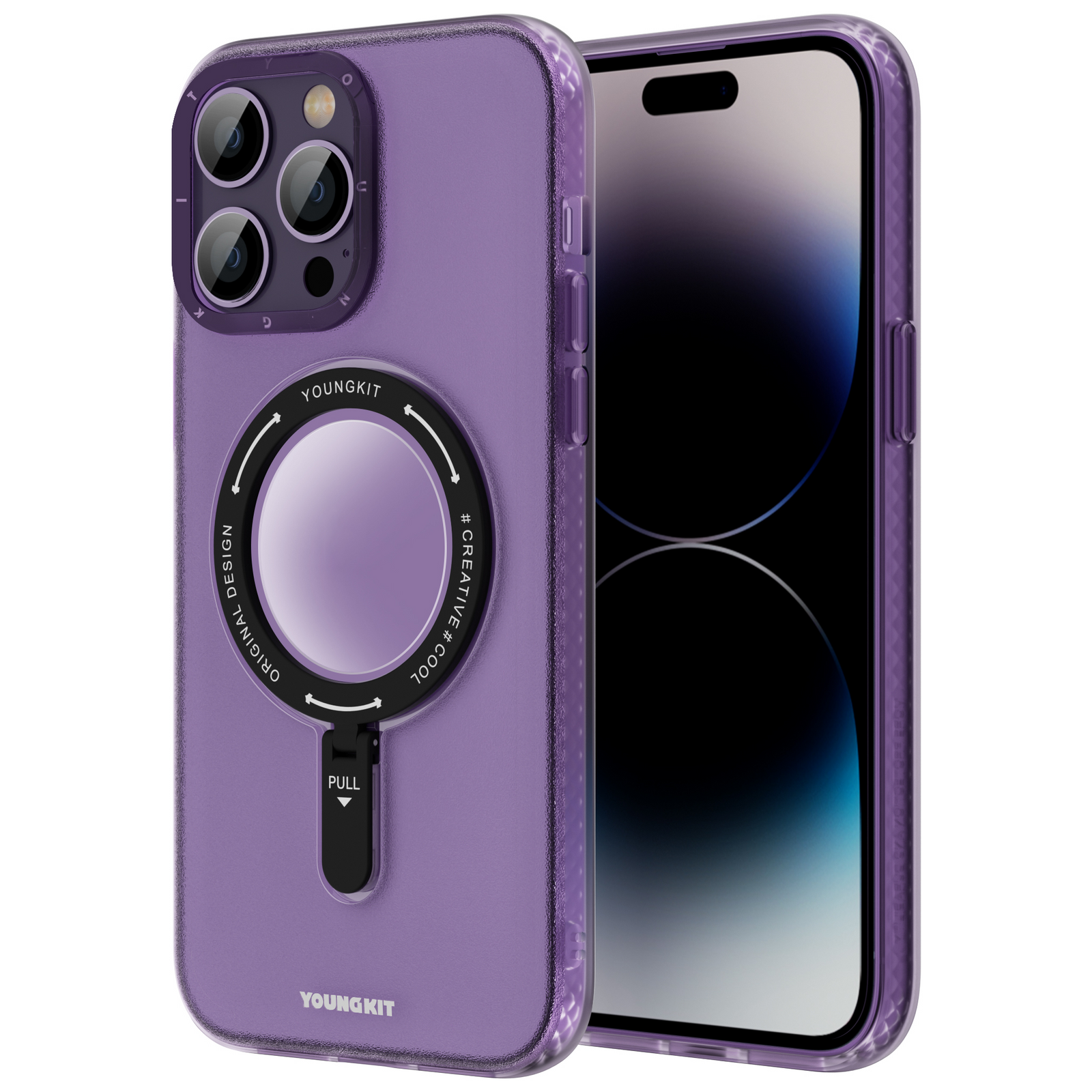 iPhone 14 Pro Max Hülle YOUNGKIT Rock Frosted Multifunctional Stand MagSafe / Purple