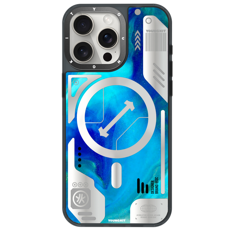 iPhone 15 Pro Max Hülle YOUNGKIT Cyberpunk Fluorescence Luminous Quicksand / Blue