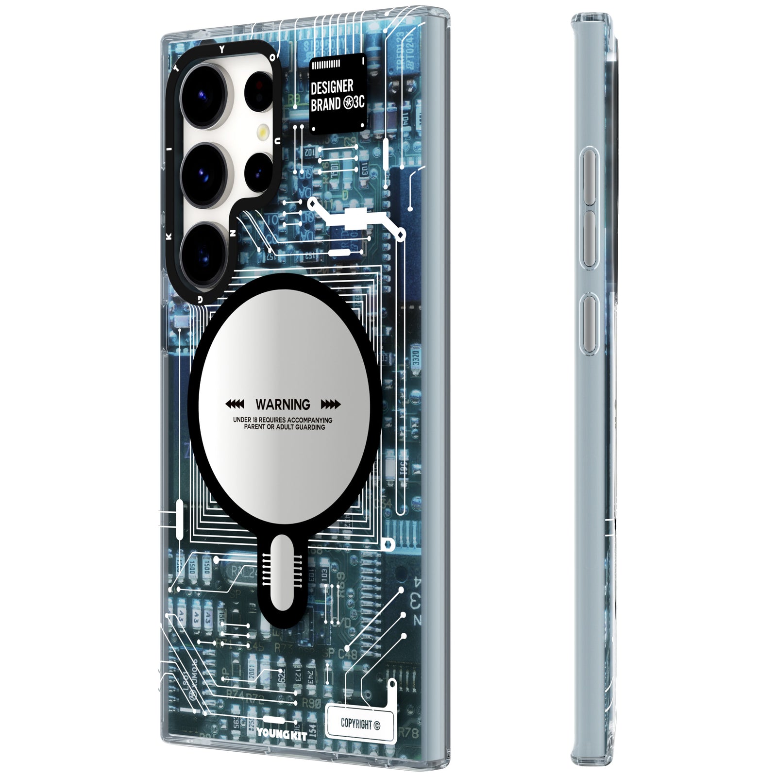 Samsung Galaxy S24 + Hülle YOUNGKIT Futuristic Circuit Magsafe Cyberpunk Designer Brand - Blue