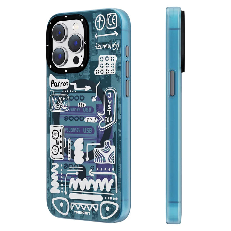 iPhone 15 Pro Max Hülle YOUNGKIT Dark Matter 'Time to Recharge' MagSafe / Blue