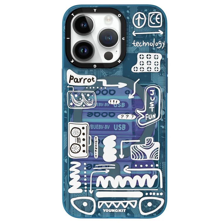 iPhone 15 Pro Max Hülle YOUNGKIT Dark Matter 'Time to Recharge' MagSafe / Blue