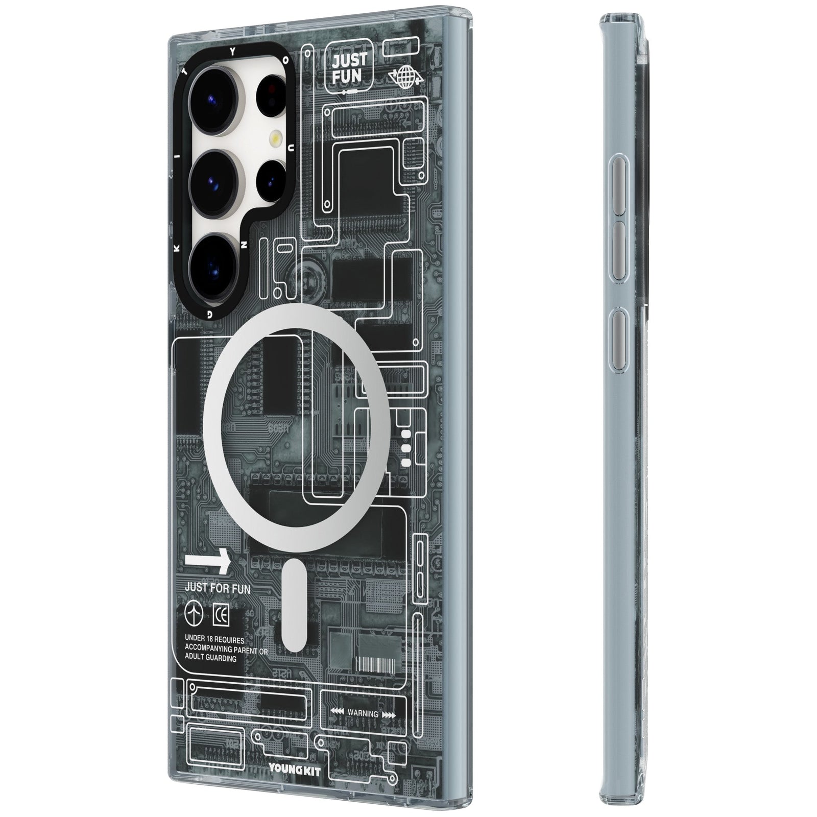 Samsung Galaxy S23 + Hülle YOUNGKIT Futuristic Circuit Magsafe Cyberpunk Designer Brand - Gray