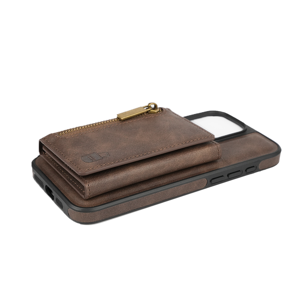 iPhone 15 Hülle und Portemonnaie Set Premium Kunstleder MagSafe / Napoli – Brown