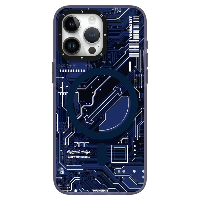 iPhone 15 Hülle YOUNGKIT Cyberpunk Futuristic Circuit Magsafe / Navy