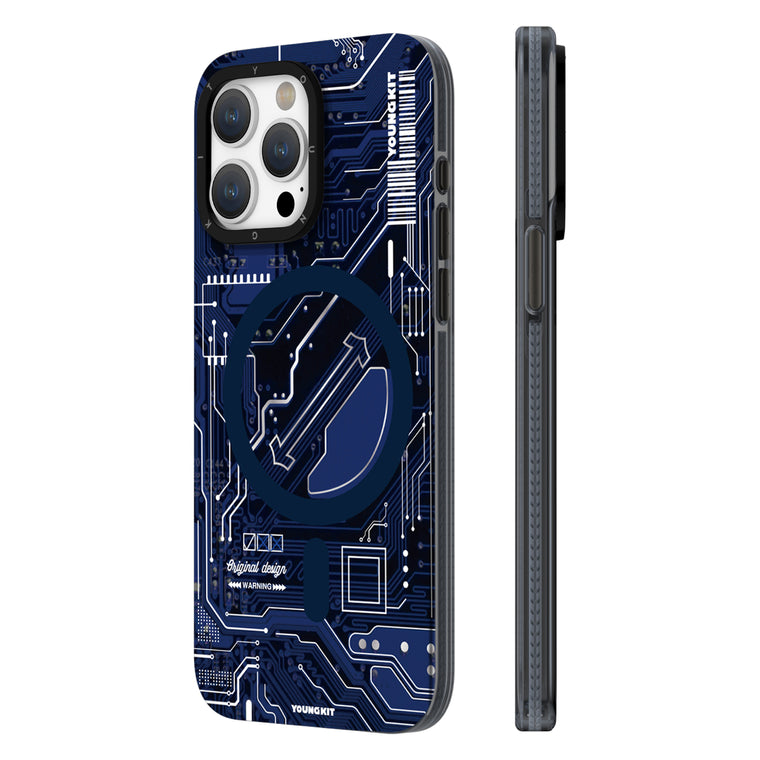iPhone 15 Plus Hülle YOUNGKIT Cyberpunk Futuristic Circuit Magsafe / Navy