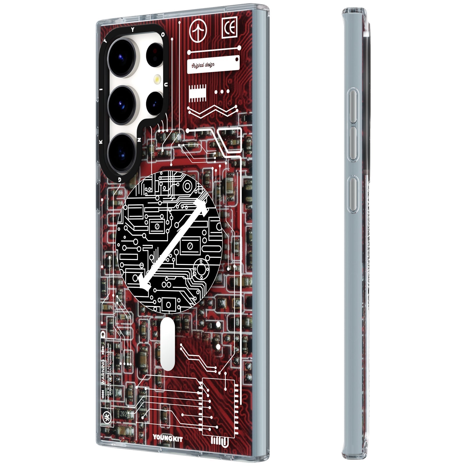 Samsung Galaxy S23 Plus Hülle YOUNGKIT Futuristic Circuit Magsafe Cyberpunk Designer Brand - Red