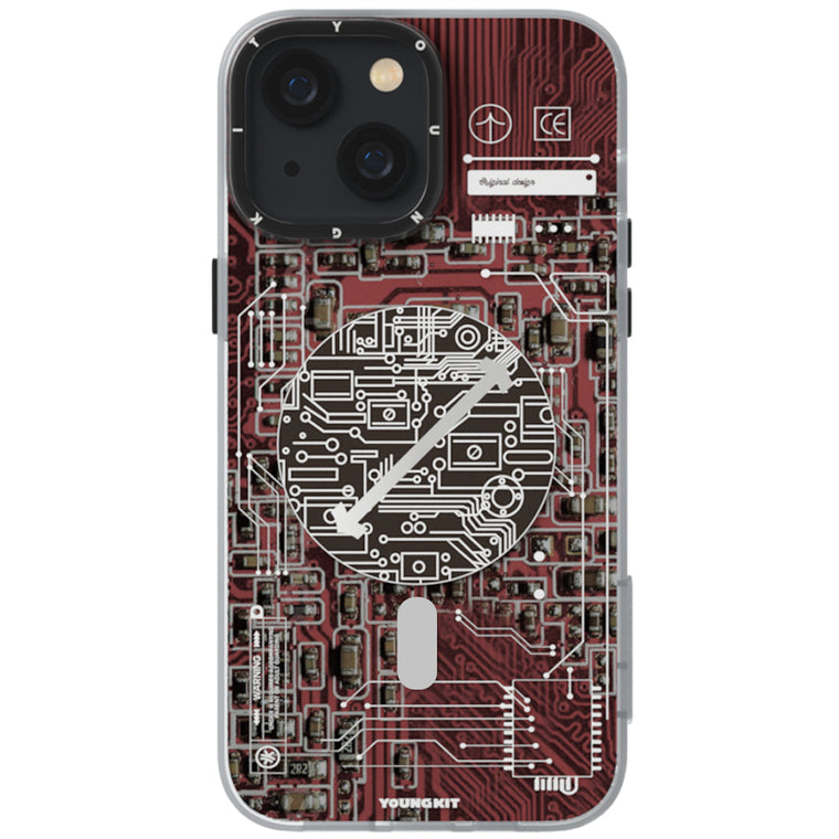 iPhone 15 Hülle YOUNGKIT Cyberpunk Futuristic Circuit Magsafe / Red