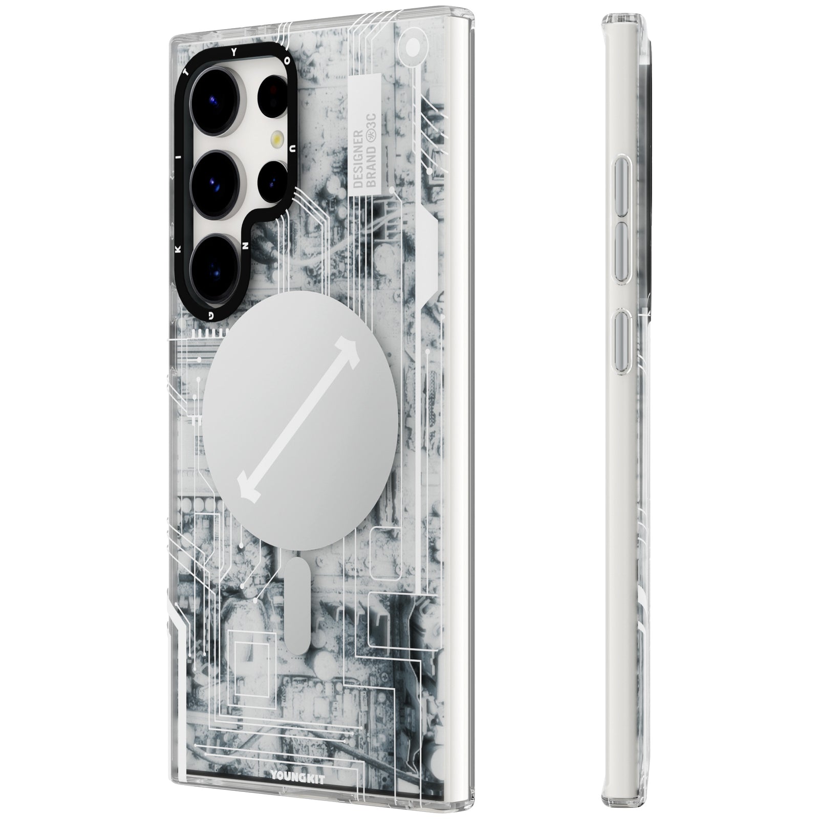 Samsung Galaxy S23 + Hülle YOUNGKIT Futuristic Circuit Magsafe Cyberpunk Designer Brand - White