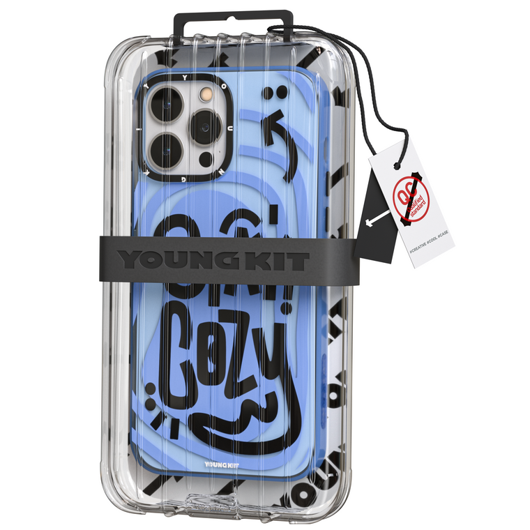 iPhone 15 Pro Max Case YOUNGKIT Happy Mood Luxury Designer Brand Shockproof iPhone Case Blue Stay Cozy