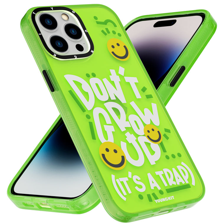 iPhone 15 Pro Max Case YOUNGKIT Happy Mood Luxury Designer Brand Shockproof Green Don`t Grow Up