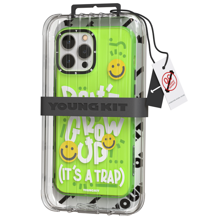 iPhone 15 Pro Max Case YOUNGKIT Happy Mood Luxury Designer Brand Shockproof Green Don`t Grow Up