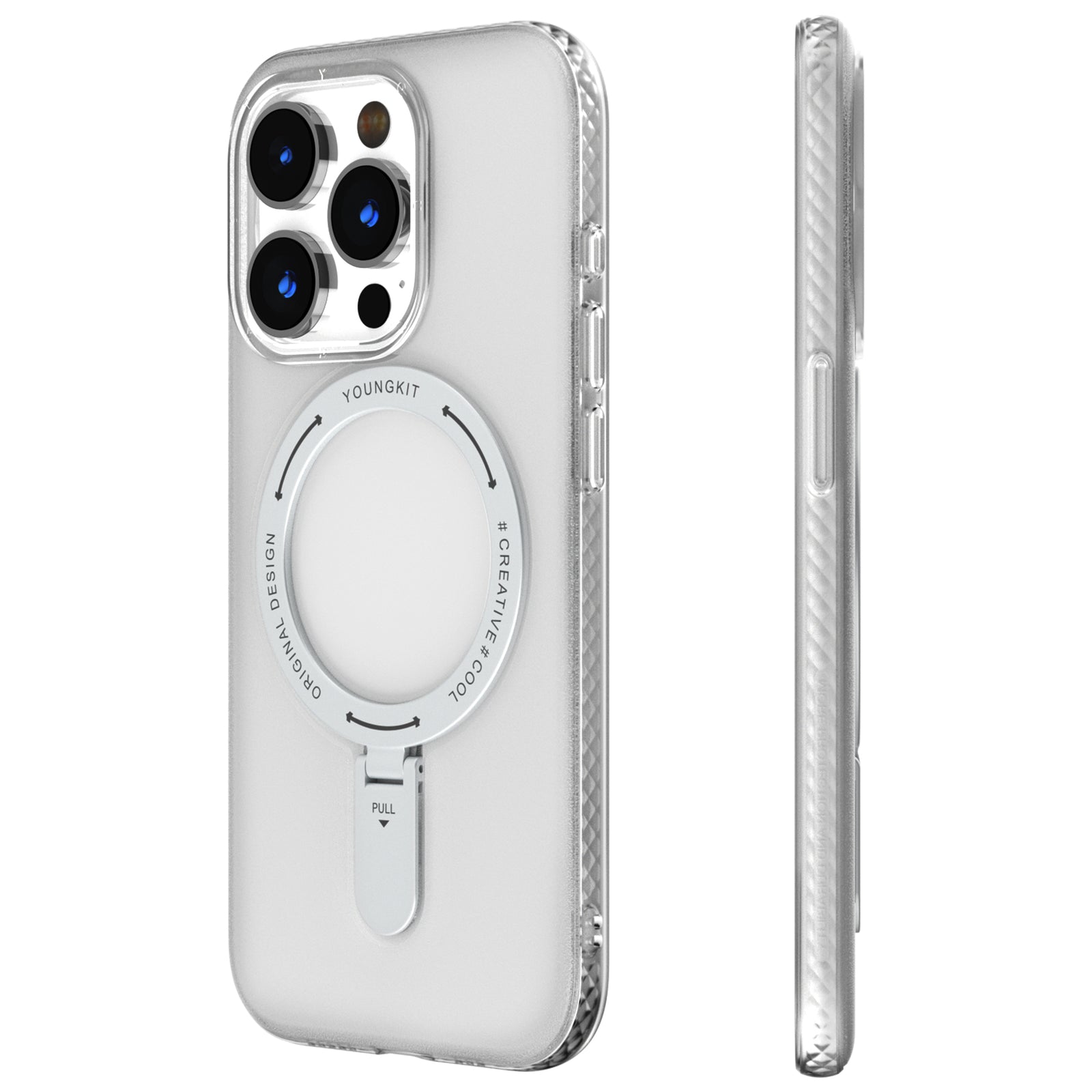 iPhone 14 Pro Hülle YOUNGKIT Rock Frosted Multifunctional Stand MagSafe / White