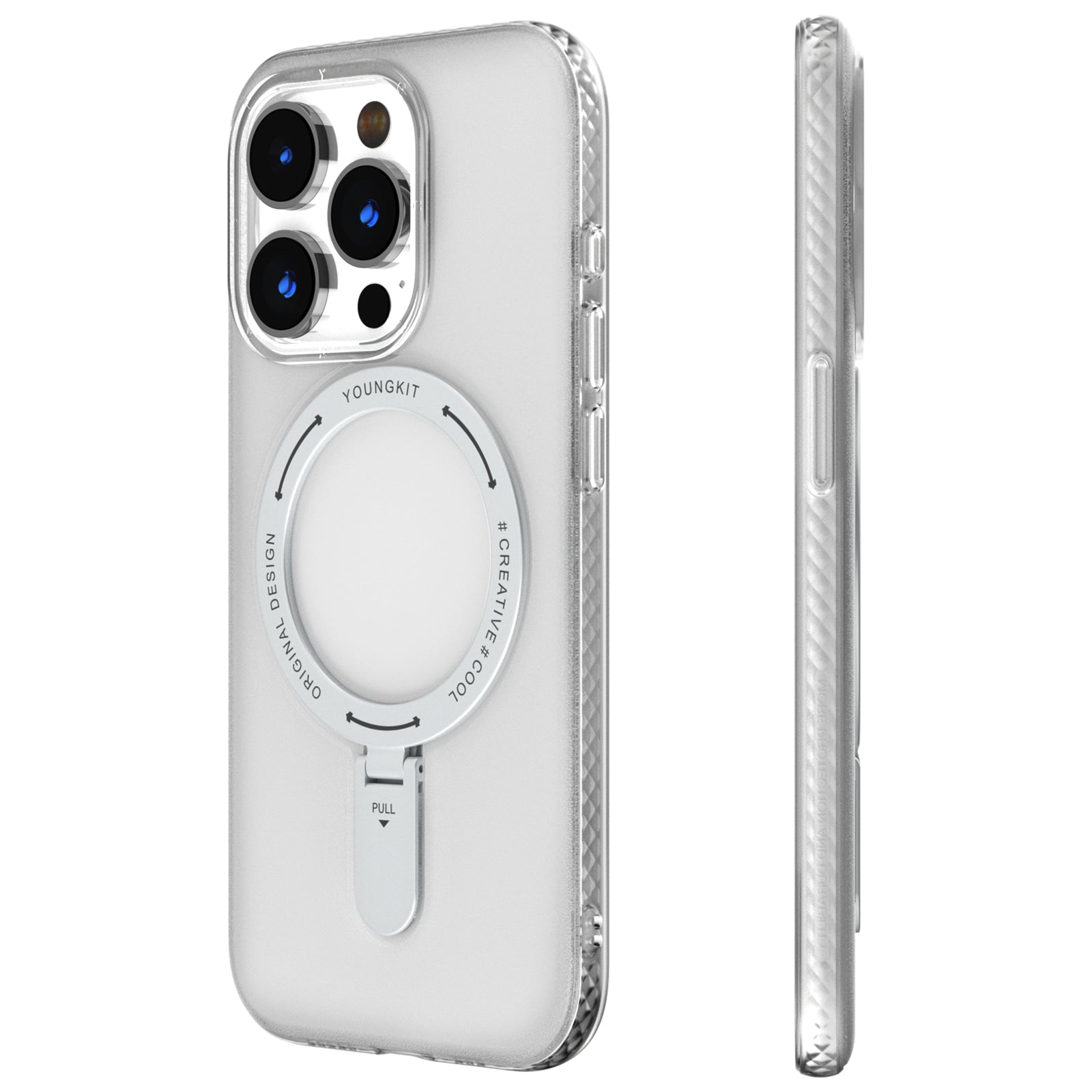 iPhone 13 Hülle YOUNGKIT Rock Frosted Multifunctional Stand MagSafe / White